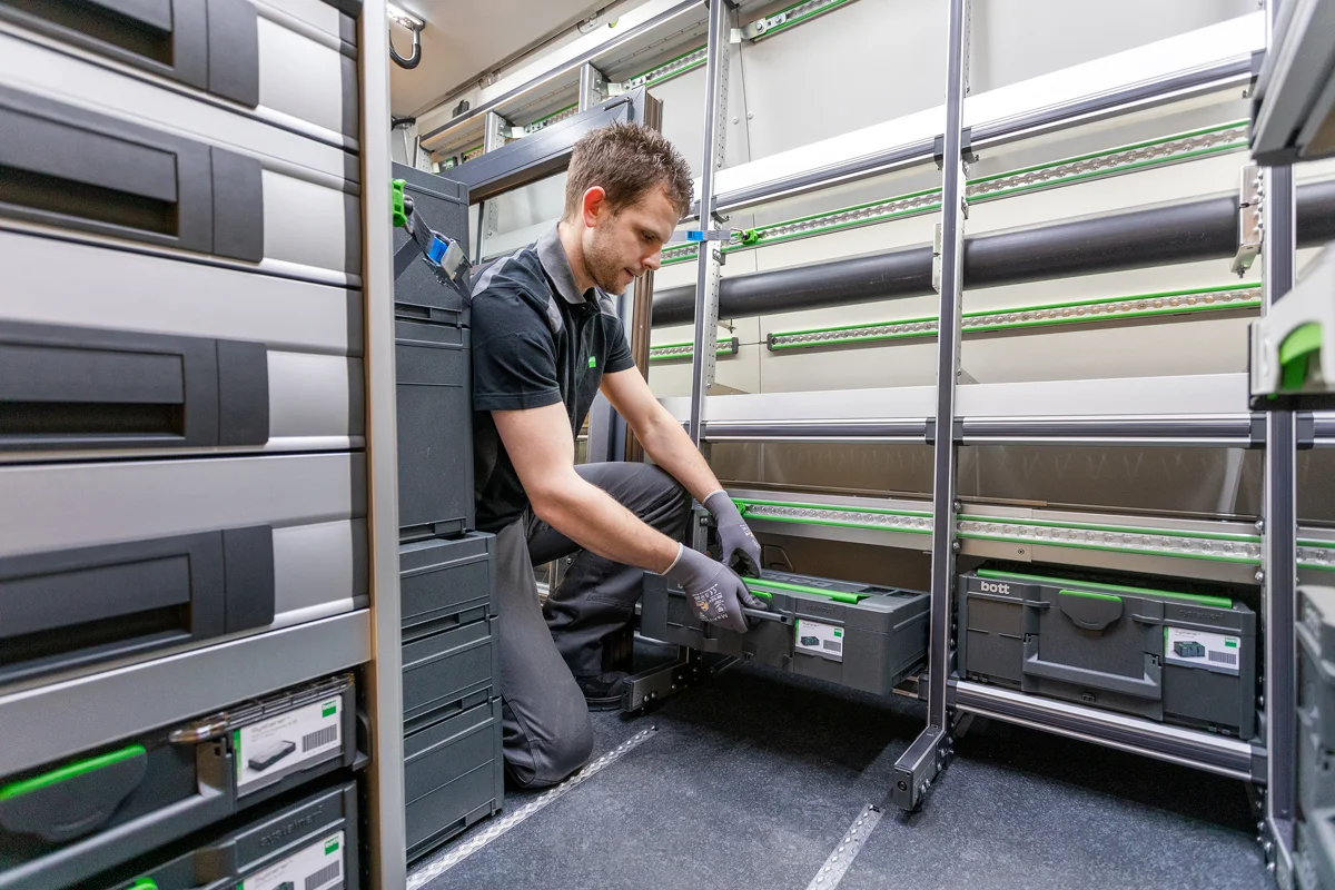 bott system cases stored inside a commercial van
