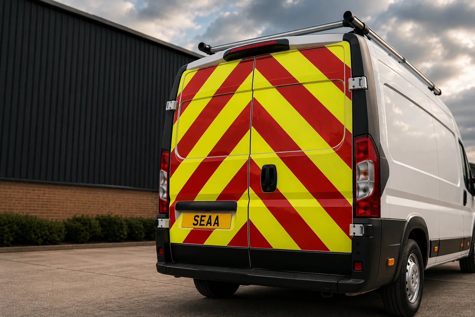 Commercial vehicle rear chevrons professionally installed by SEAA